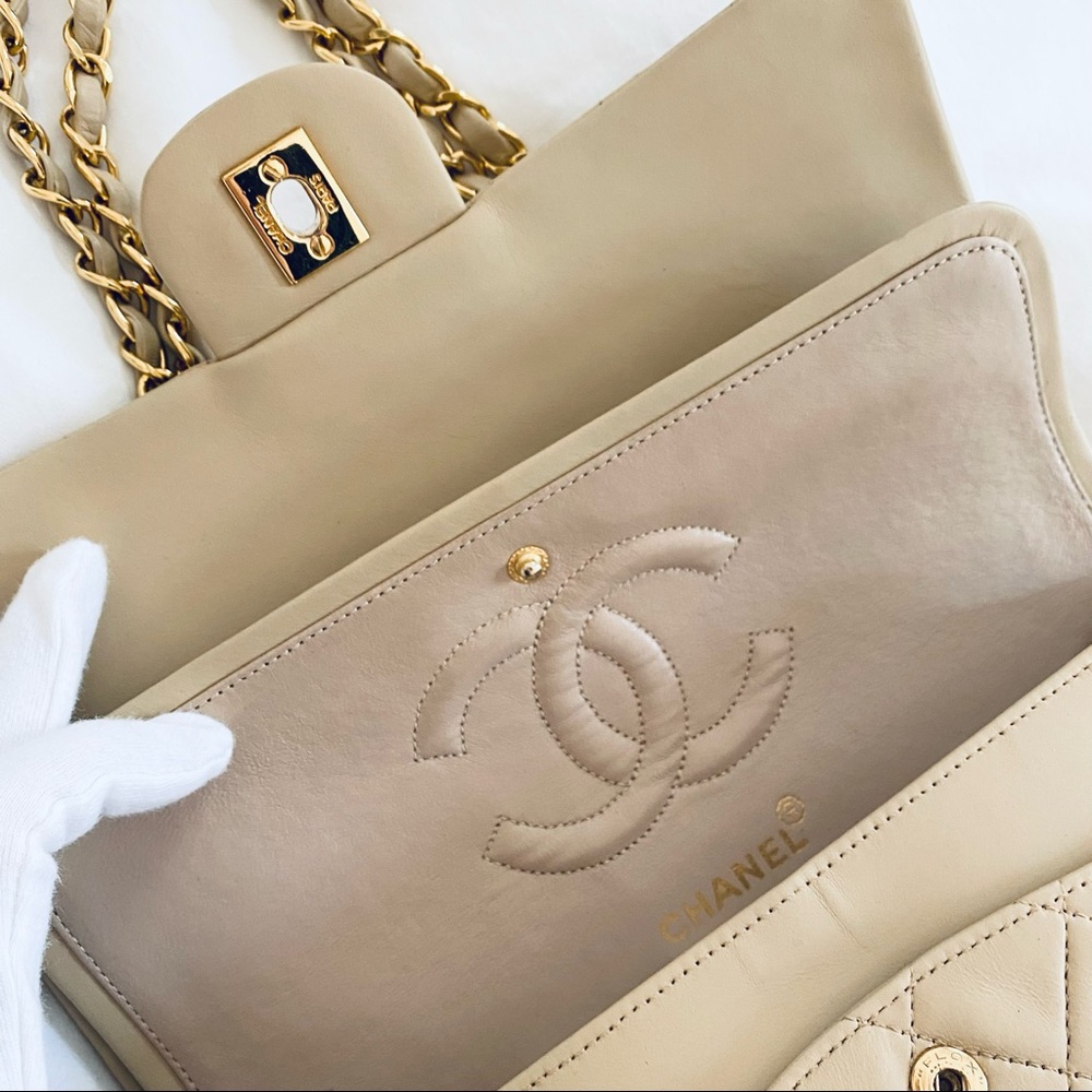 SOLD - Chanel Beige Classic Quilted Medium Double Flap Bag - Picture 8 of 12